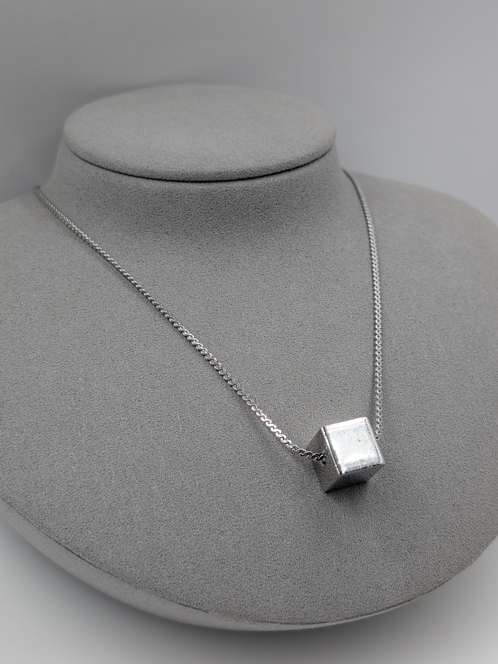 Sterling Silver Cube Pendant Necklace - Silver